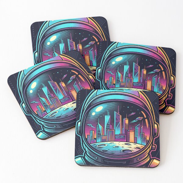Item preview, Astronaut Helmet Neon Cityscape Synthwave Space Visor Reflection Art designed and sold by Void and Neon.