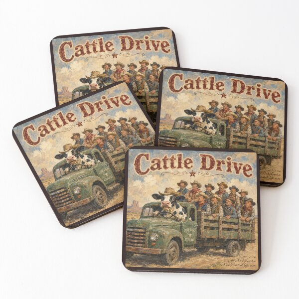 Item preview, Cattle Drive Cartoon – Cow Driving Cowboys designed and sold by Rick London Gifts.