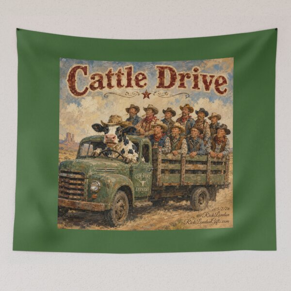 Item preview, Cattle Drive Cartoon – Cow Driving Cowboys designed and sold by Rick London Gifts.
