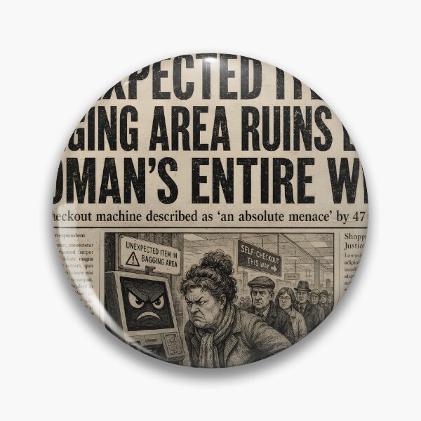 Item preview, I Survived The Self Checkout Barely Funny British Newspaper Humour Gift designed and sold by BlightyandCo.
