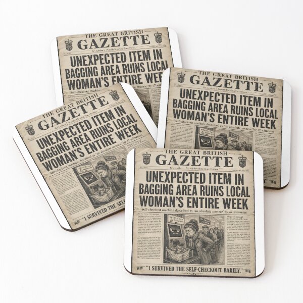 Item preview, I Survived The Self Checkout Barely Funny British Newspaper Humour Gift designed and sold by BlightyandCo.