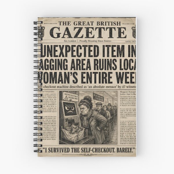 Item preview, I Survived The Self Checkout Barely Funny British Newspaper Humour Gift designed and sold by BlightyandCo.
