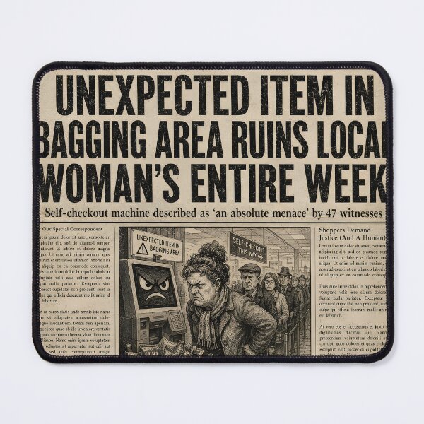 Item preview, I Survived The Self Checkout Barely Funny British Newspaper Humour Gift designed and sold by BlightyandCo.