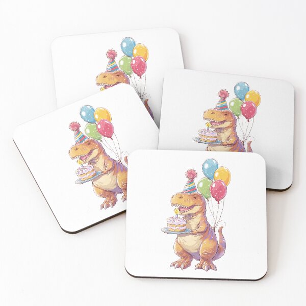 Item preview, Cute Orange T-Rex Birthday Dinosaur with Cake and Balloons designed and sold by Tronstell.