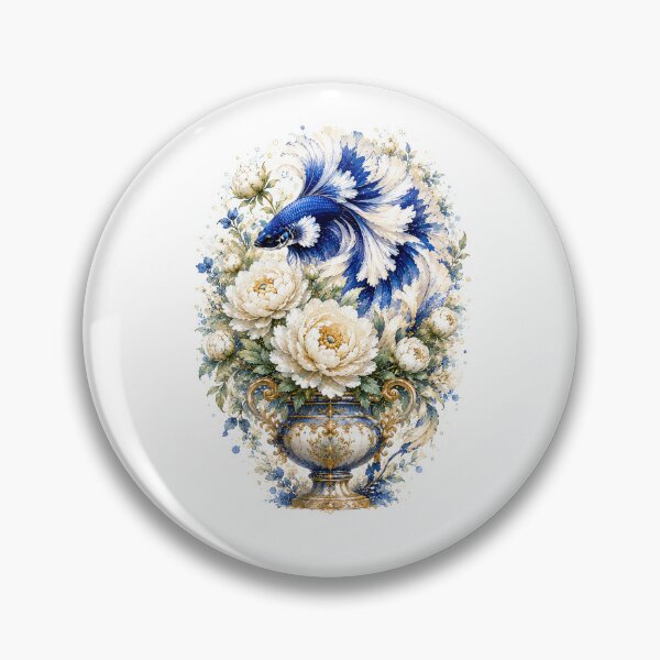 Item preview, Royal Blue Betta Fish Watercolor, Floral Vase Siamese Fighting Fish Art designed and sold by Panom Suavichien.