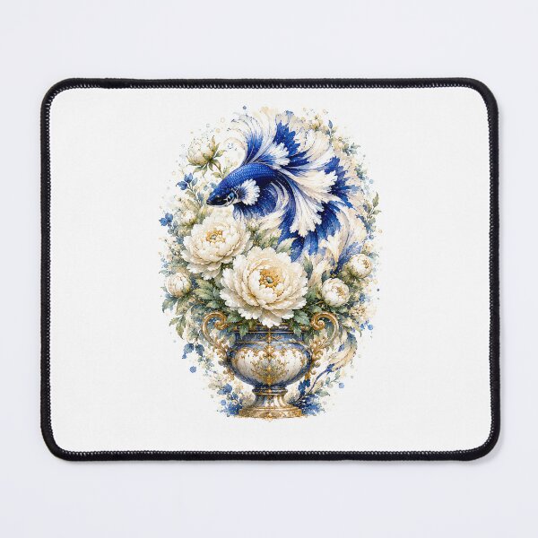 Item preview, Royal Blue Betta Fish Watercolor, Floral Vase Siamese Fighting Fish Art designed and sold by Panom Suavichien.