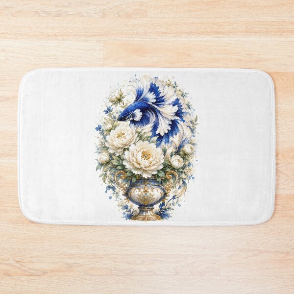 Item preview, Royal Blue Betta Fish Watercolor, Floral Vase Siamese Fighting Fish Art designed and sold by Panom Suavichien.