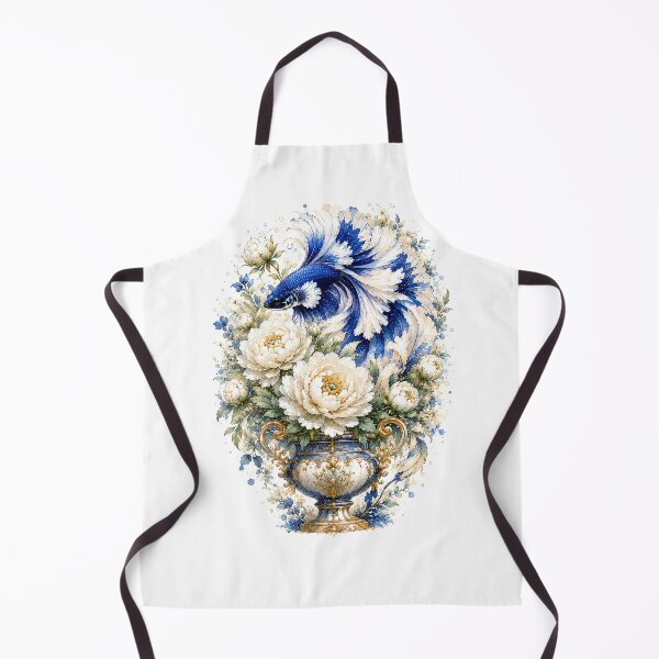 Item preview, Royal Blue Betta Fish Watercolor, Floral Vase Siamese Fighting Fish Art designed and sold by Panom Suavichien.