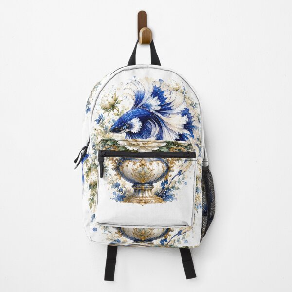 Item preview, Royal Blue Betta Fish Watercolor, Floral Vase Siamese Fighting Fish Art designed and sold by Panom Suavichien.