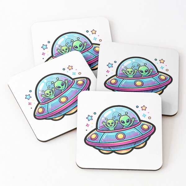Item preview, Cute Kawaii Aliens Waving UFO Flying Saucer Pastel Space Sticker Art designed and sold by Void and Neon.