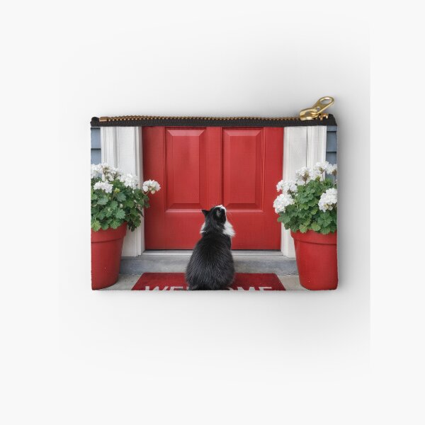 Item preview, Tuxedo Cat on a Red Welcome Mat designed and sold by Maria Dryfhout.