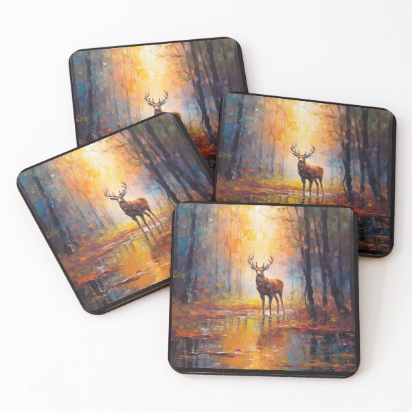 Item preview, Golden Autumn Forest Stag Reflection Artwork  designed and sold by NivyasArtistry.