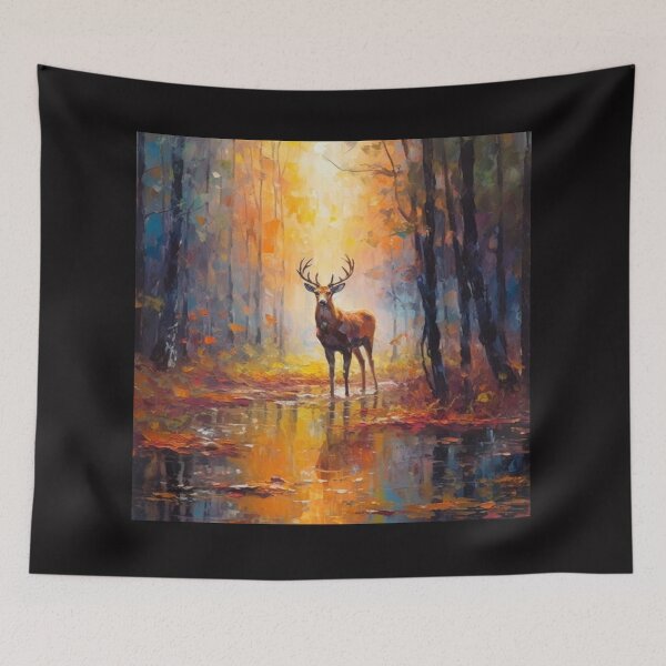 Item preview, Golden Autumn Forest Stag Reflection Artwork  designed and sold by NivyasArtistry.