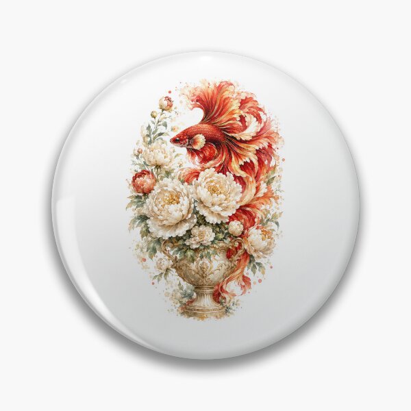 Item preview, Red Betta Fish Watercolor, Floral Vase Siamese Fighting Fish Art designed and sold by Panom Suavichien.