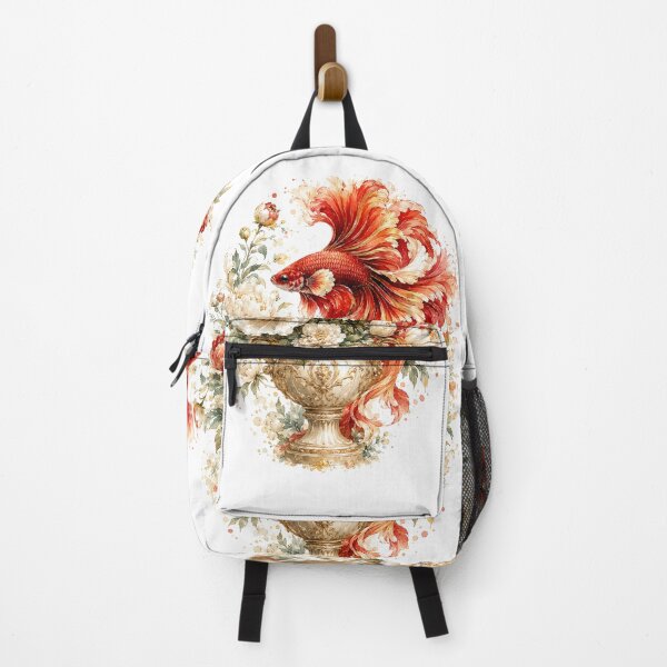 Item preview, Red Betta Fish Watercolor, Floral Vase Siamese Fighting Fish Art designed and sold by Panom Suavichien.