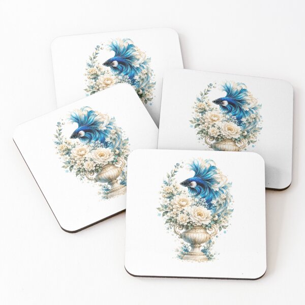 Item preview, Blue Betta Fish Watercolor, Floral Vase Siamese Fighting Fish Art designed and sold by Panom Suavichien.