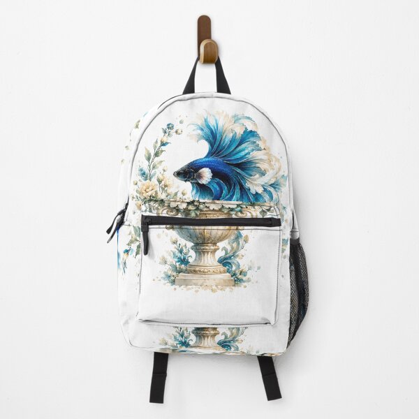 Item preview, Blue Betta Fish Watercolor, Floral Vase Siamese Fighting Fish Art designed and sold by Panom Suavichien.