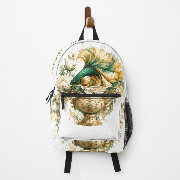Item preview, Emerald Green Betta Fish Watercolor, Floral Vase Siamese Fighting Fish Art designed and sold by Panom Suavichien.