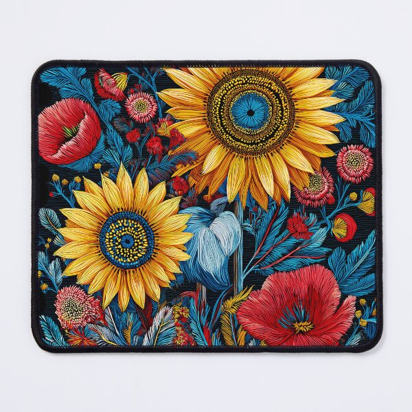 Item preview, Ukrainian Folk Floral Print, Sunflower & Poppy Wall Art, Petrykivka Style Decor designed and sold by Artistic Gift Print.