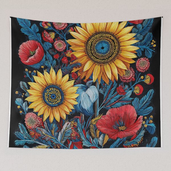 Item preview, Ukrainian Folk Floral Print, Sunflower & Poppy Wall Art, Petrykivka Style Decor designed and sold by Artistic Gift Print.