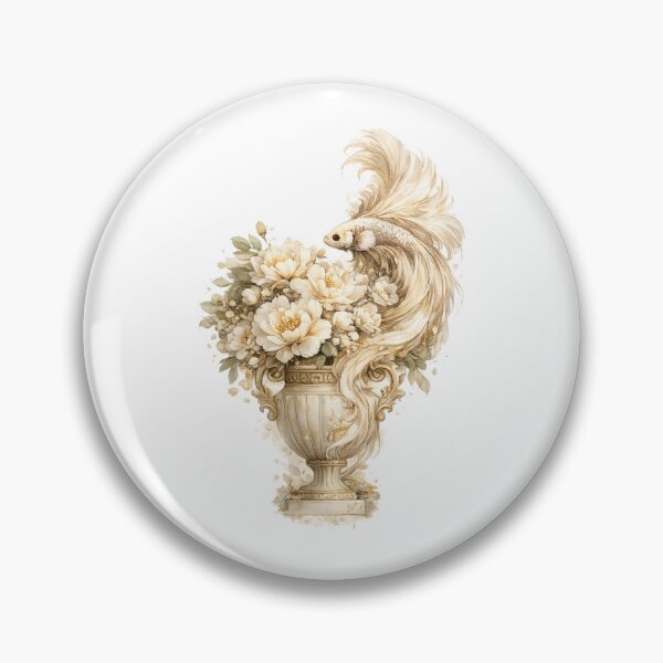 Item preview, White Betta Fish Watercolor, Elegant Floral Vase Siamese Fighting Fish Art designed and sold by Panom Suavichien.
