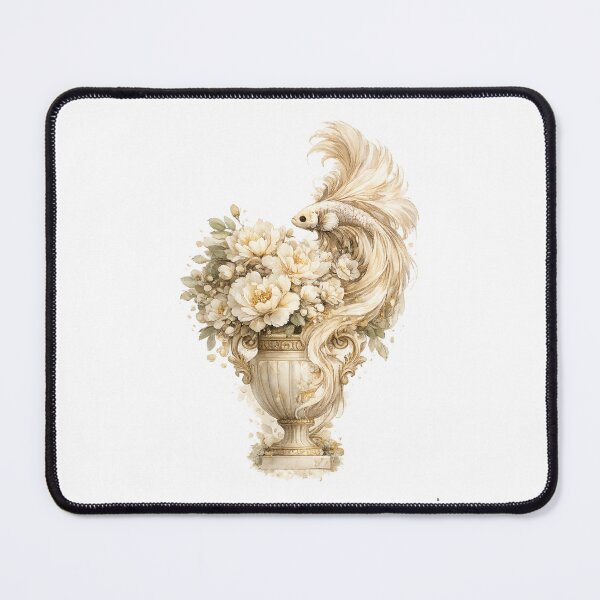 Item preview, White Betta Fish Watercolor, Elegant Floral Vase Siamese Fighting Fish Art designed and sold by Panom Suavichien.