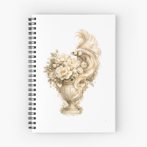 Item preview, White Betta Fish Watercolor, Elegant Floral Vase Siamese Fighting Fish Art designed and sold by Panom Suavichien.