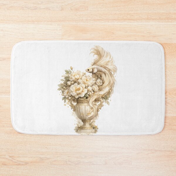 Item preview, White Betta Fish Watercolor, Elegant Floral Vase Siamese Fighting Fish Art designed and sold by Panom Suavichien.