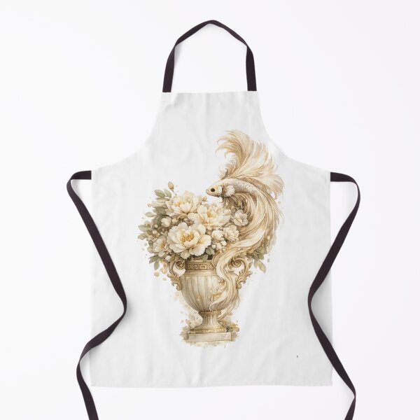 Item preview, White Betta Fish Watercolor, Elegant Floral Vase Siamese Fighting Fish Art designed and sold by Panom Suavichien.