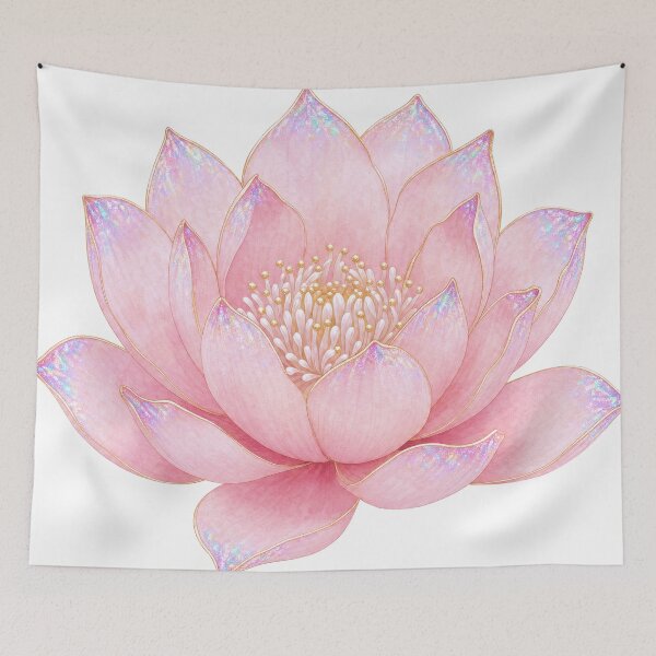 Item preview, Korean Crystal Lotus Watercolor Gold Line Art designed and sold by lita-lilith.
