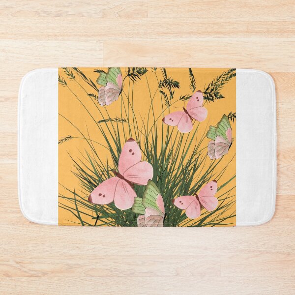 Item preview, Pink Green Butterfly Grass Botanical Yellow Orange Art Print designed and sold by Extremeallie.