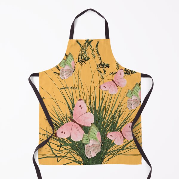 Item preview, Pink Green Butterfly Grass Botanical Yellow Orange Art Print designed and sold by Extremeallie.