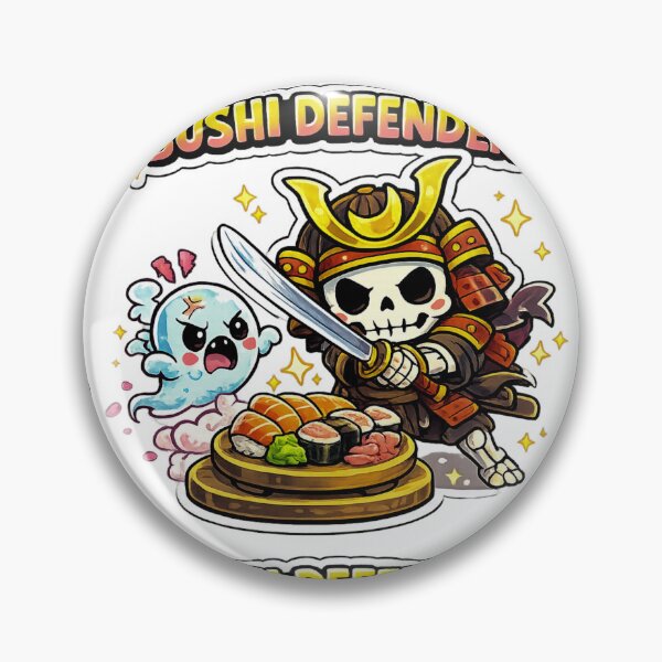 Item preview, Sushi Defender Kawaii Samurai Skeleton Sticker designed and sold by Ecocrushstudio.