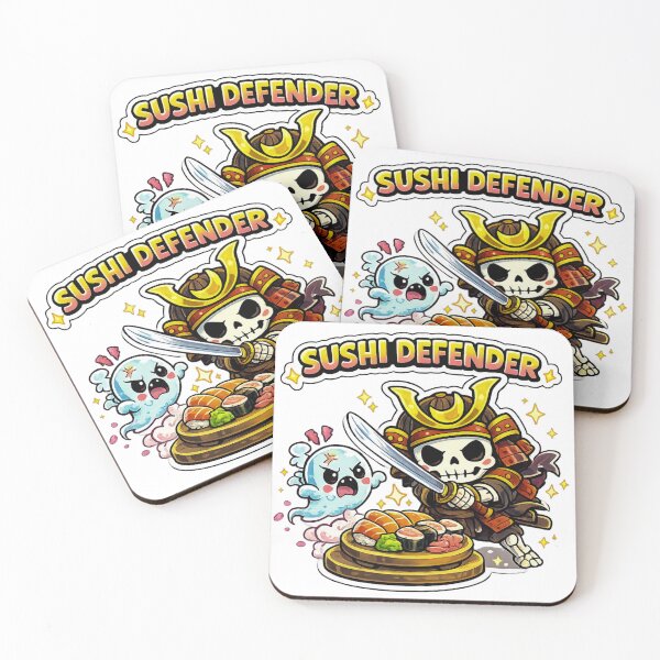 Item preview, Sushi Defender Kawaii Samurai Skeleton Sticker designed and sold by Ecocrushstudio.