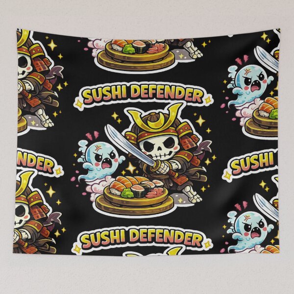 Item preview, Sushi Defender Kawaii Samurai Skeleton Sticker designed and sold by Ecocrushstudio.