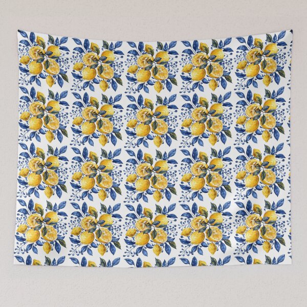 Item preview, Lemon and Blue Pattern Sicilian Italian Mediterranean Style designed and sold by PG Illustration.