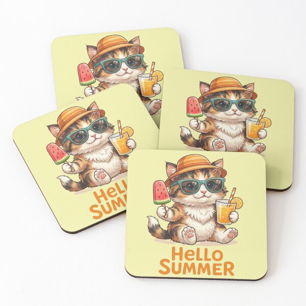Item preview, Hello Summer Cute Cat with Popsicle and Sunglasses – Kawaii Beach Kitty Design designed and sold by RealCuties.