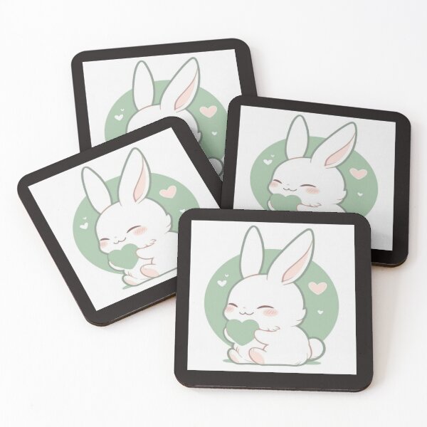 Item preview, Kawaii Bunny Holding Green Heart Artwork  designed and sold by NivyasArtistry.