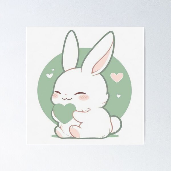 Item preview, Kawaii Bunny Holding Green Heart Artwork  designed and sold by NivyasArtistry.