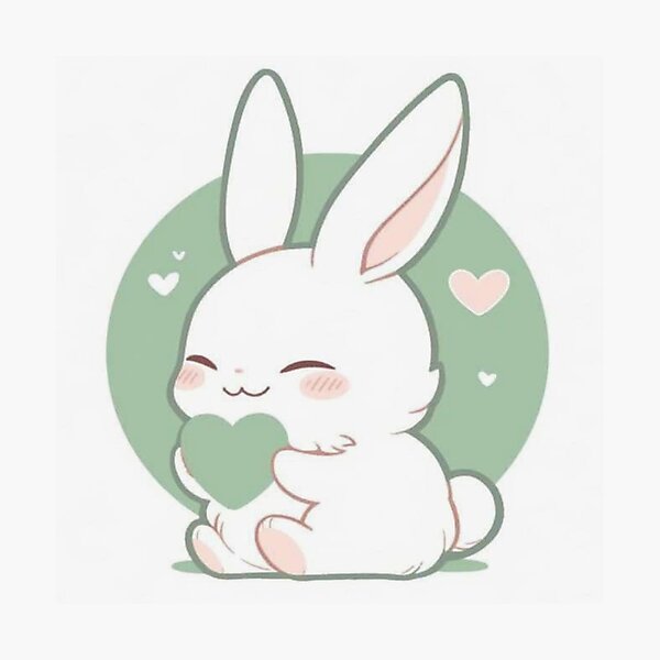 Item preview, Kawaii Bunny Holding Green Heart Artwork  designed and sold by NivyasArtistry.