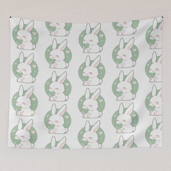 Item preview, Kawaii Bunny Holding Green Heart Artwork  designed and sold by NivyasArtistry.