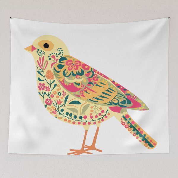 Item preview, Scandinavian Floral Bird Art Print | Botanical Folk Bird Illustration designed and sold by Filora Atelier | Bird Art.