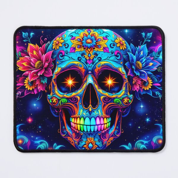 Item preview, Psychedelic Neon Skull Cosmic Floral Art designed and sold by WonderPiks.
