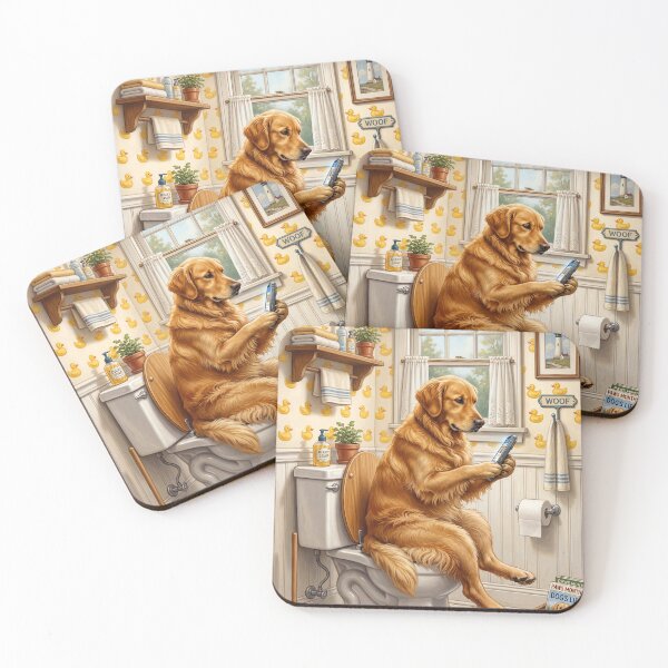 Item preview, Golden Retriever on the Toilet designed and sold by DamesStudios.