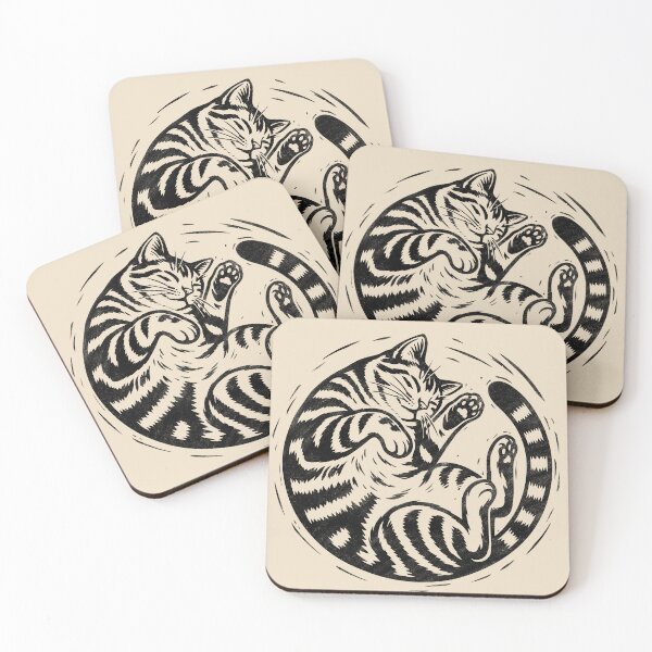 Item preview, Sleeping Tabby Cat Woodcut Print designed and sold by Kumabushi.
