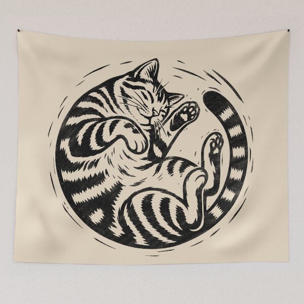 Item preview, Sleeping Tabby Cat Woodcut Print designed and sold by Kumabushi.