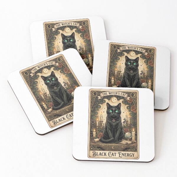 Item preview, Black Cat Energy Vintage Tarot Card Art Mystical Witch Cat Illustration designed and sold by urbinet.