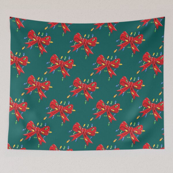 Item preview, Red Christmas Bow Strangled by Festive String Lights - Hand Drawn Holiday Chaos designed and sold by Twisted-Type-Co.