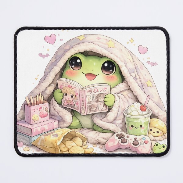 Item preview, Cute Cozy Frog Gamer Reading Manga designed and sold by neonvael.
