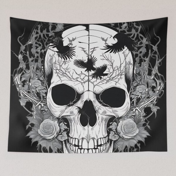 Item preview, Gothic Skull and Ravens Etching Art designed and sold by DarkOriginArts.